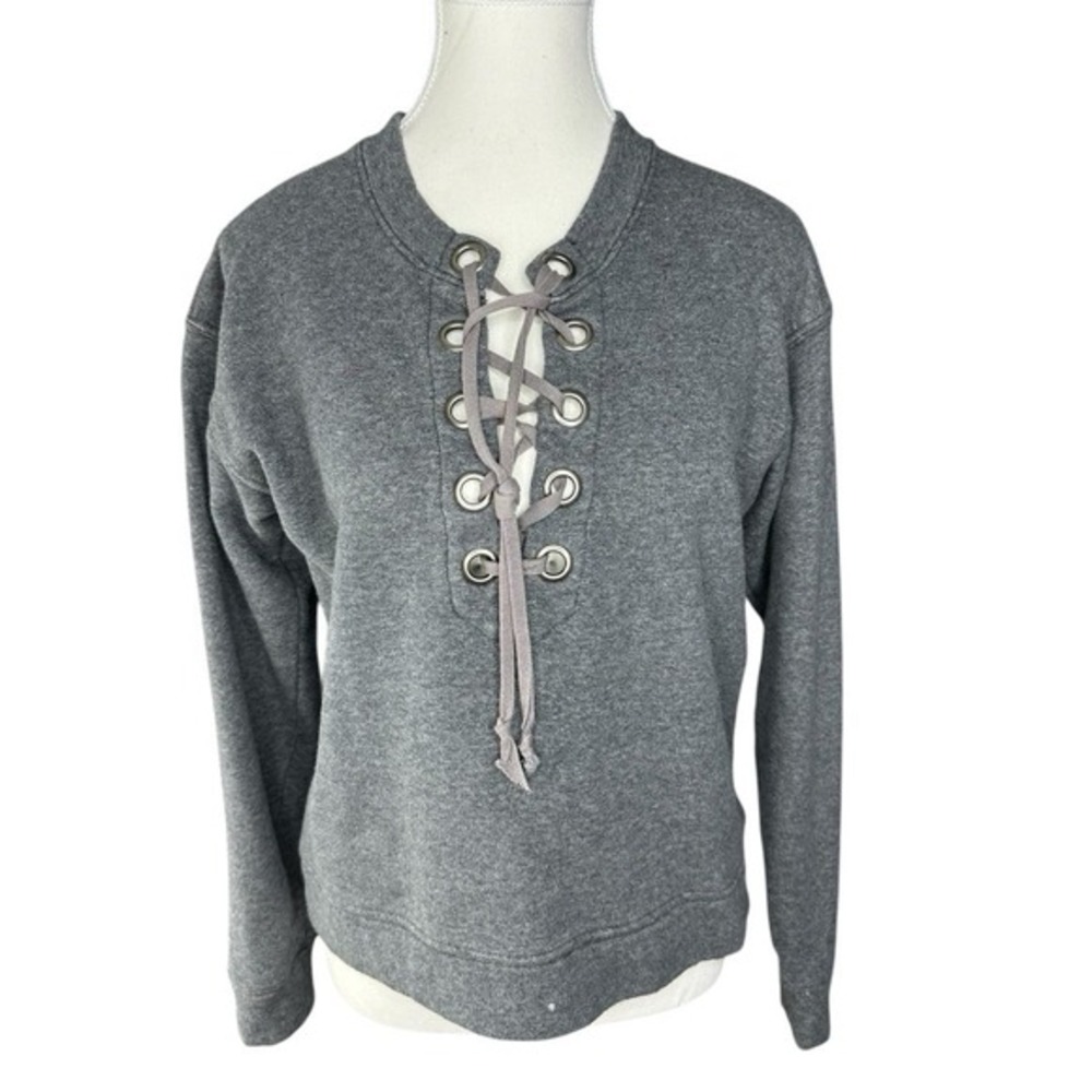 Mother The Tie Up Easy Sweatshirt Charcoal Gray Lace Up Grommet Womens Small‎